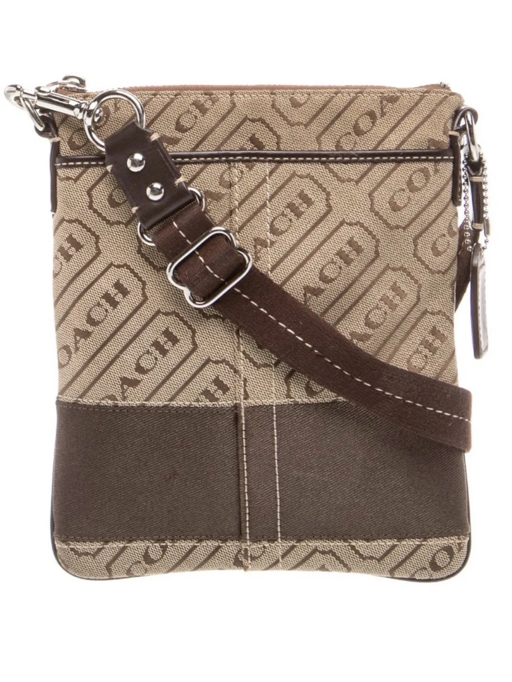 Coach Signature Jacquard North South Swingpack Crossbody Bag Brown Tan